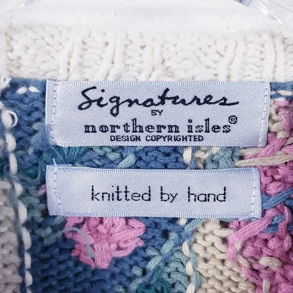 Signatures by Northern Isles Sweater Multicolor Patchwork Hand Knit Floral XL - Picture 7 of 8